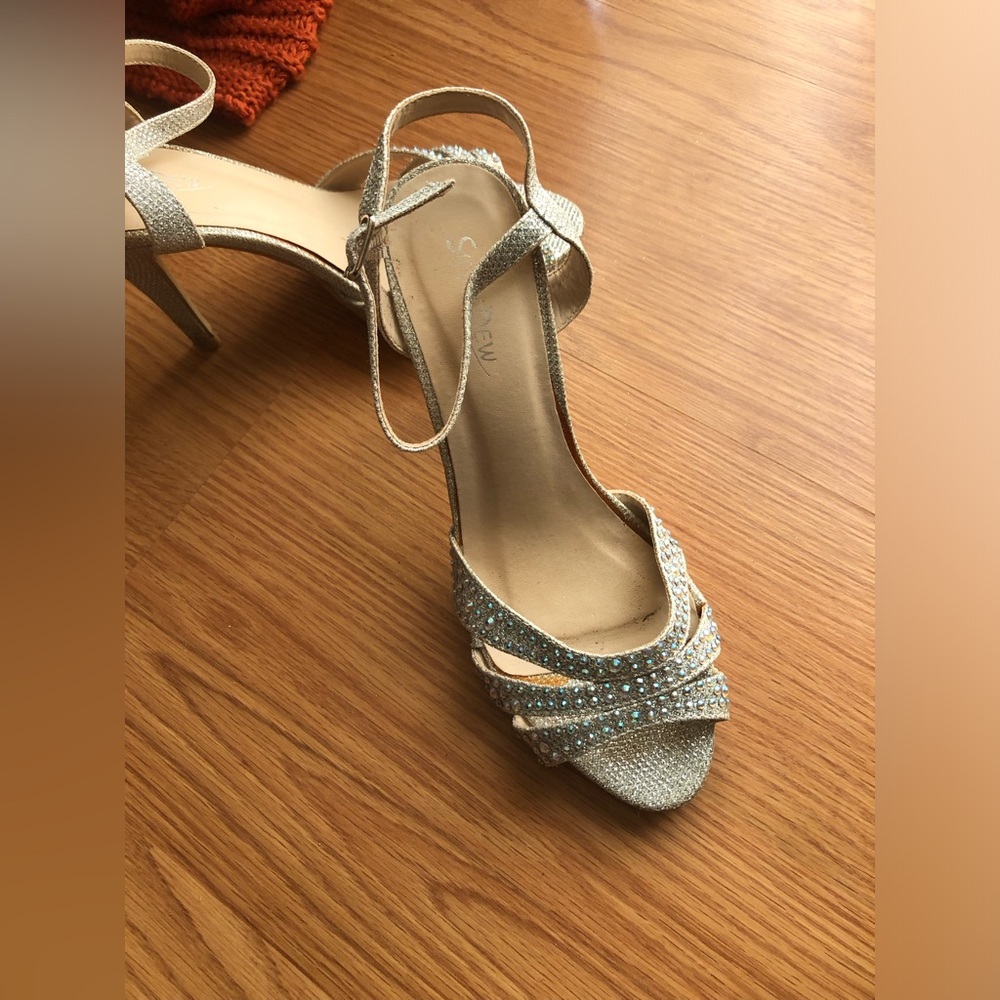 Sparkling Silver High Heel Sandals with Rhinestones